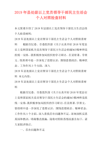 2019年县处级以上党员领导干部民主生活会个人对照检查材料