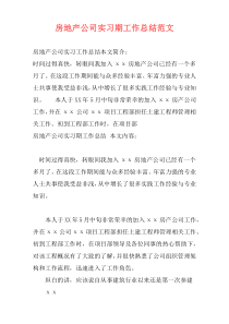 房地产公司实习期工作总结范文