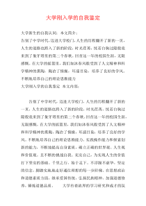 大学刚入学的自我鉴定