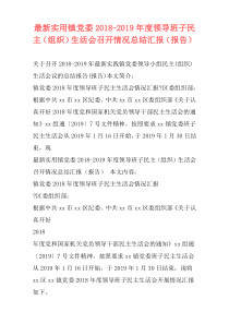 最新实用镇党委2018-2019年度领导班子民主（组织）生活会召开情况总结汇报（报告）