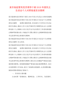 某市场监管局党员领导干部2018年度民主生活会个人对照检查发言提纲