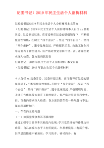 纪委书记）2019年民主生活个人剖析材料