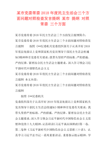 某市党委常委2018年度民主生活会三个方面问题对照检查发言提纲 某市 提纲 对照 常委 三个方面