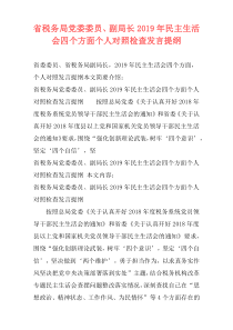 省税务局党委委员、副局长2019年民主生活会四个方面个人对照检查发言提纲