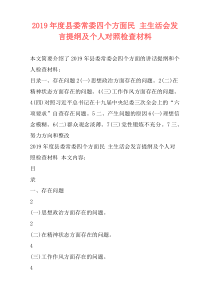 2019年度县委常委四个方面民 主生活会发言提纲及个人对照检查材料