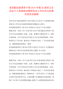 某局副处级领导干部2019年度XX度民主生活会个人思想政治精神状态工作作风为民情怀四发言提纲