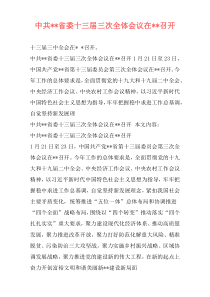 中共--省委十三届三次全体会议在--召开