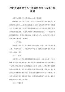 校招生试用期个人工作总结范文与未来工作规划