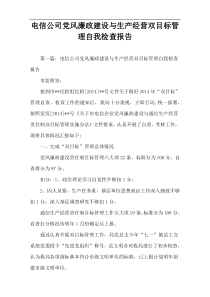 电信公司党风廉政建设与生产经营双目标管理自我检查报告