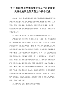 关于2020年上半年落实全面从严治党和党风廉政建设主体责任工作报告汇报