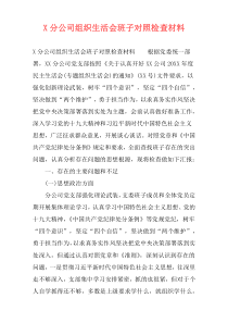 X分公司组织生活会班子对照检查材料