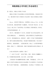 寿险保险公司年度工作总结范文