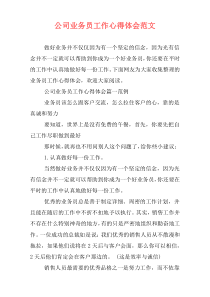 公司业务员工作心得体会范文