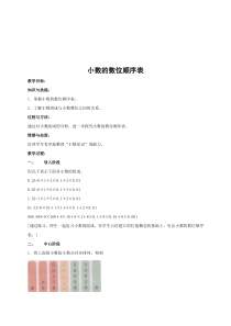 沪教版小学数学四年级下册教案：小数的数位顺序表教学设计