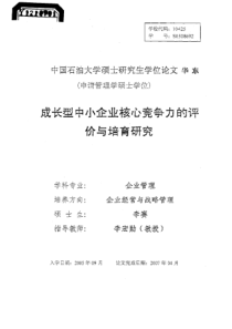 成长型中小企业核心竞争力的评价与培育研究