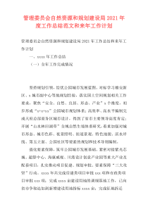 管理委员会自然资源和规划建设局2021年度工作总结范文和来年工作计划