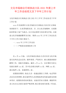 文化市场综合行政执法大队2021年度上半年工作总结范文及下半年工作计划