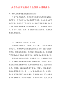 关于如何高效推动农业发展的调研报告