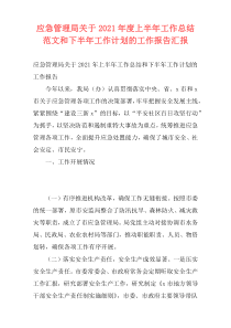 应急管理局关于2021年度上半年工作总结范文和下半年工作计划的工作报告汇报