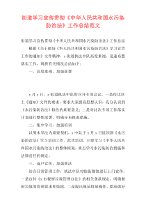 街道学习宣传贯彻《中华人民共和国水污染防治法》工作总结范文