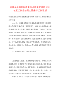 街道食品药品和质量技术监督管理所2021年度工作总结范文暨来年工作计划