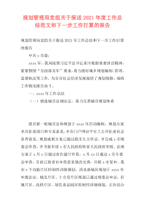 规划管理局党组关于报送2021年度工作总结范文和下一步工作打算的报告