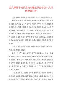 党支部班子成员党史专题组织生活会个人对照检查材料