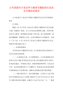 公司党委关于党史学习教育专题组织生活会召开情况的报告