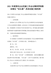 2021年度国有企业党建工作会议精神贯彻落实情况“回头看”具体实施方案范例