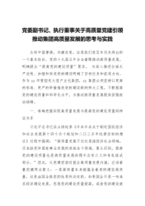 党委副书记执行董事关于高质量党建引领推动集团高质量发展的思考与实践