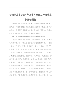 公司党总支2021年上半年全面从严治党主体责任报告