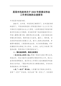 某市民政局2020年度意识形态工作责任制的自查报告