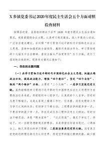 X乡镇党委书记2021年度民主生活会五个方面对照检查材料