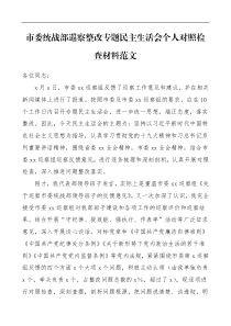 市委统战部巡察整改专题民主生活会个人对照检查材料检视剖析材料发言提纲