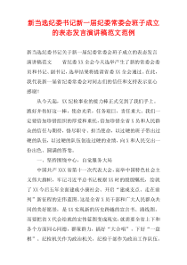 新当选纪委书记新一届纪委常委会班子成立的表态发言演讲稿范例