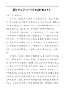 县领导安全生产月电视讲话范文动员部署会议领导讲话参考