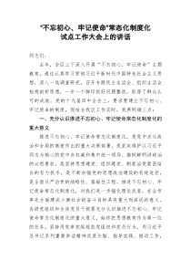 不忘初心牢记使命常态化制度化试点工作大会上的讲话