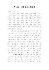 在七届一次全委会上的讲话