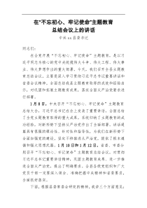 在不忘初心牢记使命主题教育总结会议上的讲话