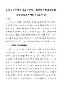 在全县上半年经济运行分析重点项目推进暨争取上级资金工作推进会上的讲话