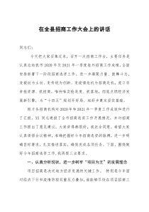 在全县招商工作大会上的讲话