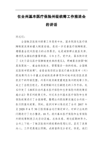 在全州基本医疗保险州级统筹工作推进会的讲话