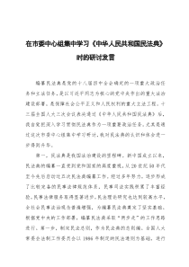 在市委中心组集中学习中华人民共和国民法典时的发言