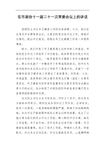 在市政协十一届二十一次常委会议上的讲话