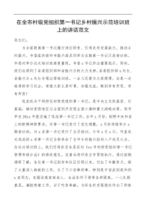 培训讲话在全市村级党组织第一书记乡村振兴示范培训班上的讲话