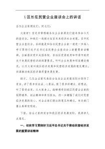 某区长在民营企业座谈会上的讲话