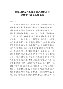 某某州长在全州基本医疗保险州级统筹工作推进会的讲话