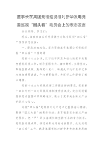 董事长在集团党组巡视组对新华发电党委巡视回头看动员会上的表态发言