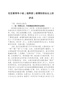 领导讲话在区委领导小组指挥部疫情防控会议上的讲话