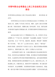 市青年联合会常委会上的工作总结范文发言报告